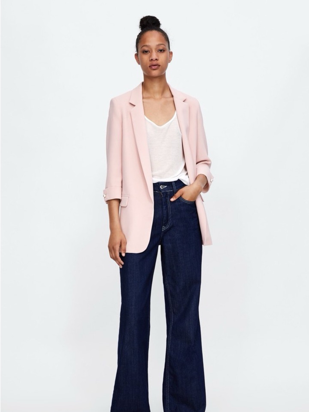 Zara Soft Blush Pink Tailored Open-Front Blazer